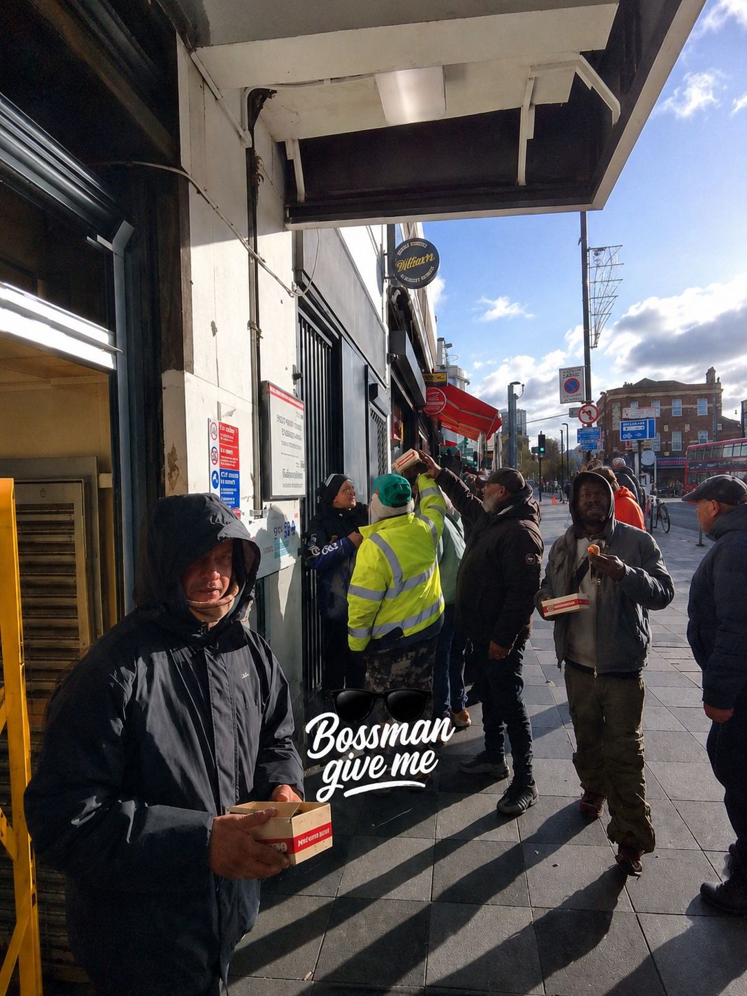 Food handed out to people on the street in West Croydon, Croydon